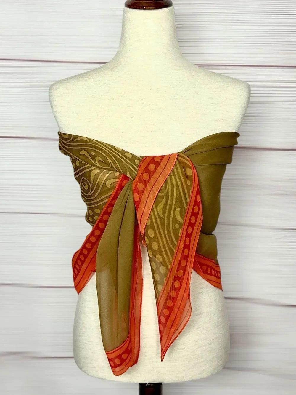 Ellen Tracy Linda Allard Large Silk Chiffon Scarf Mustard Orange 42x42